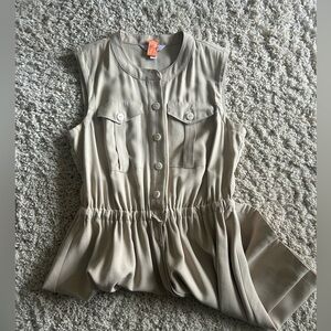 Nine West Sleeveless Beige Button-Up Flair Dress